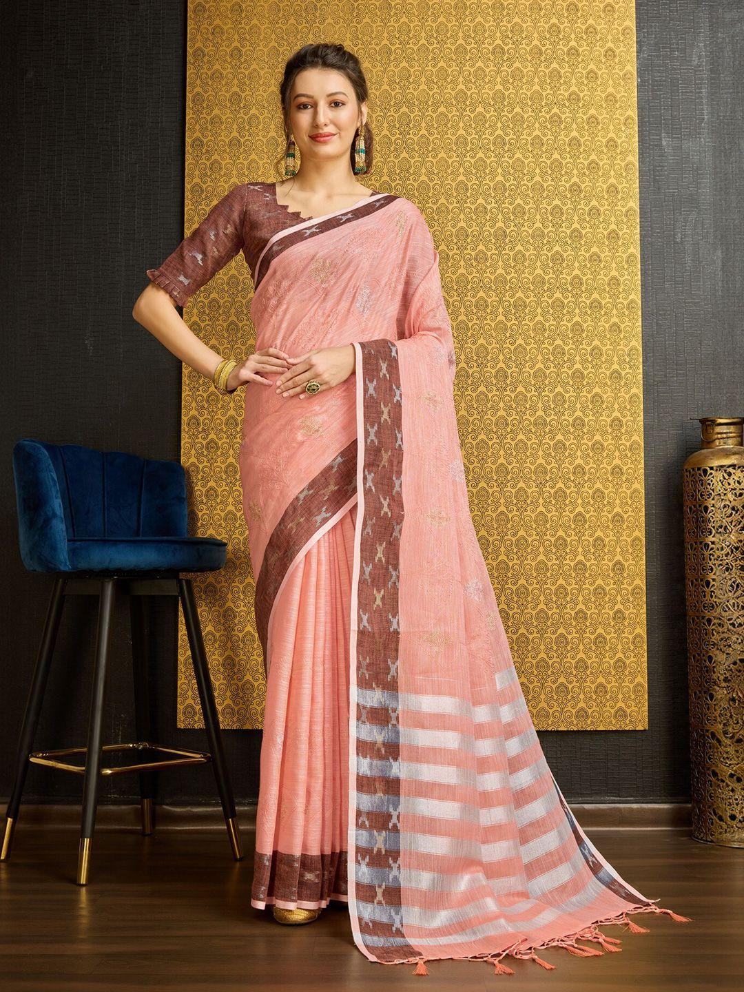 mitera ethnic motifs zari pure linen saree