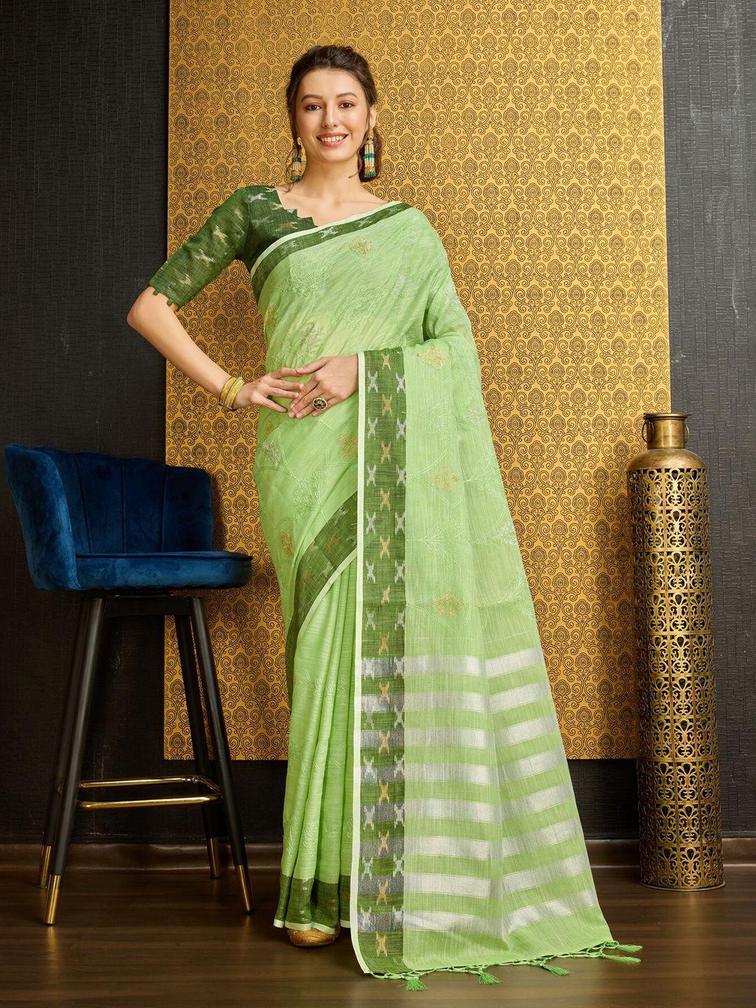 mitera ethnic motifs zari pure linen saree