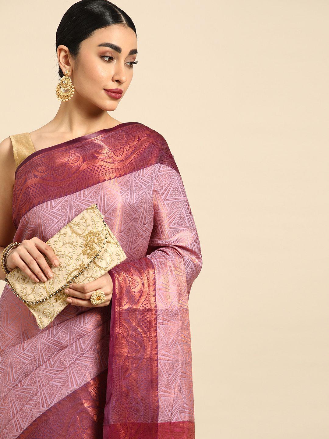 mitera ethnic motifs zari silk blend kanjeevaram saree