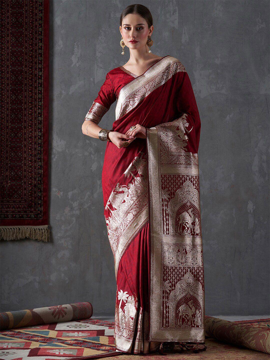 mitera ethnic motifs zari silk blend kanjeevaram saree