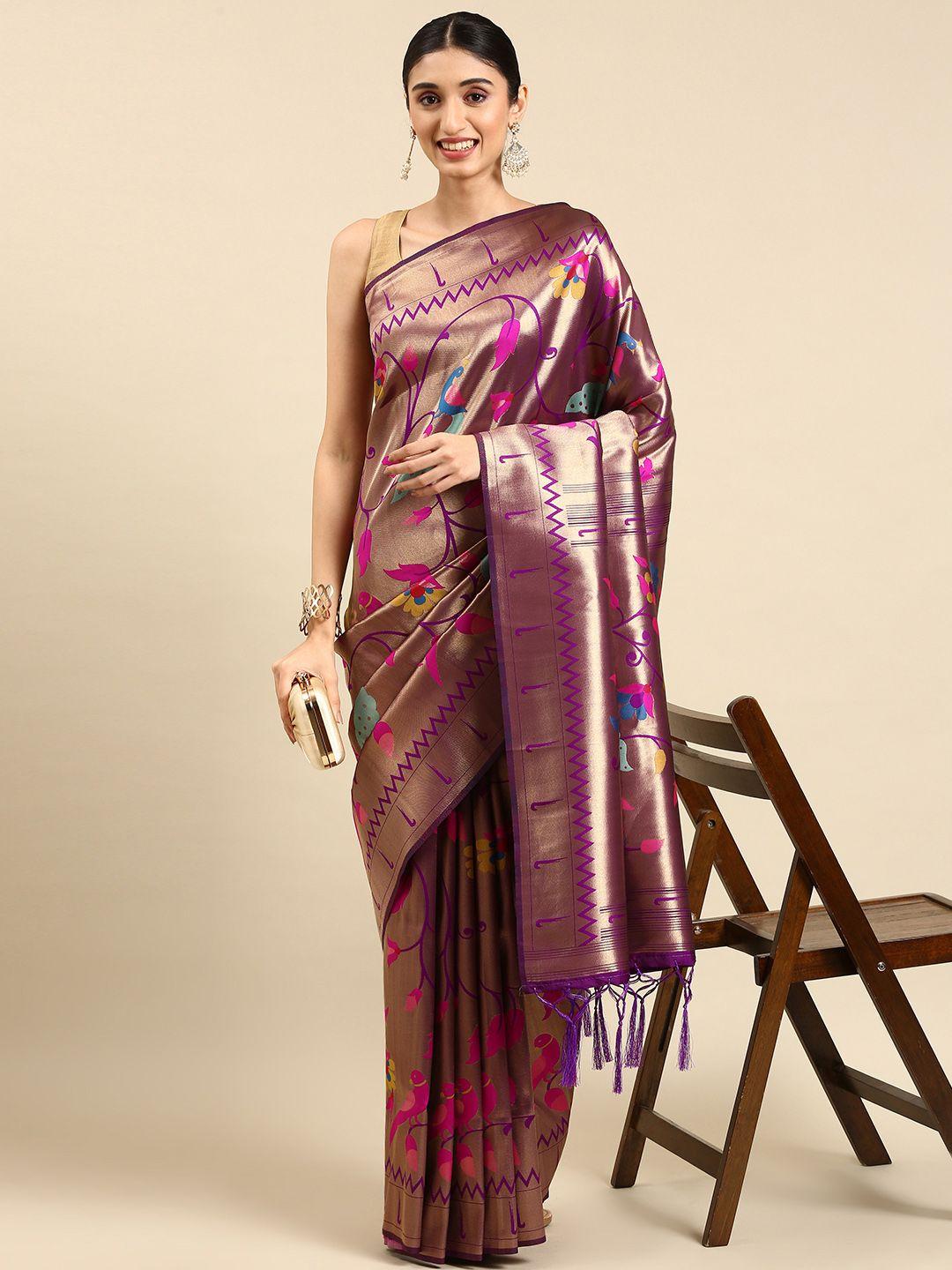 mitera ethnic motifs zari silk blend paithani saree