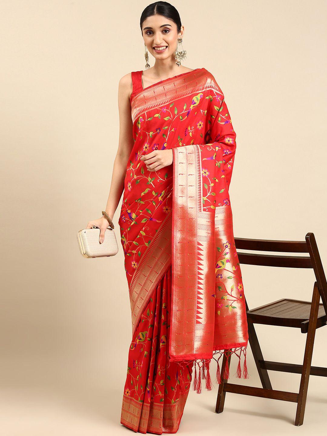 mitera ethnic motifs zari silk blend paithani saree