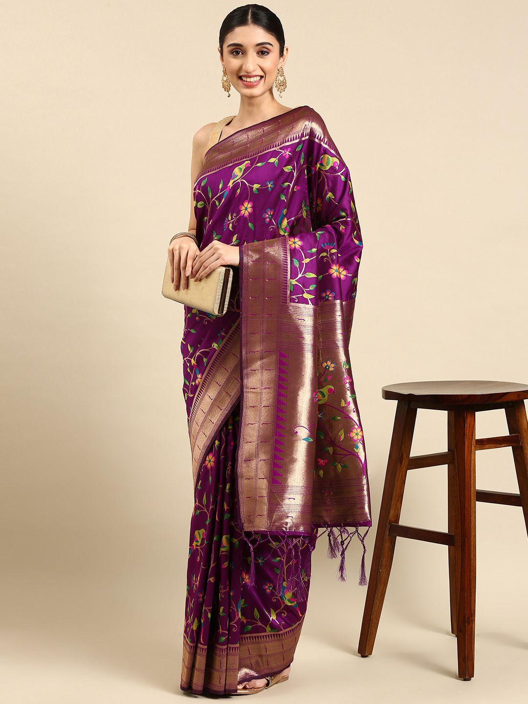 mitera ethnic motifs zari silk blend paithani saree