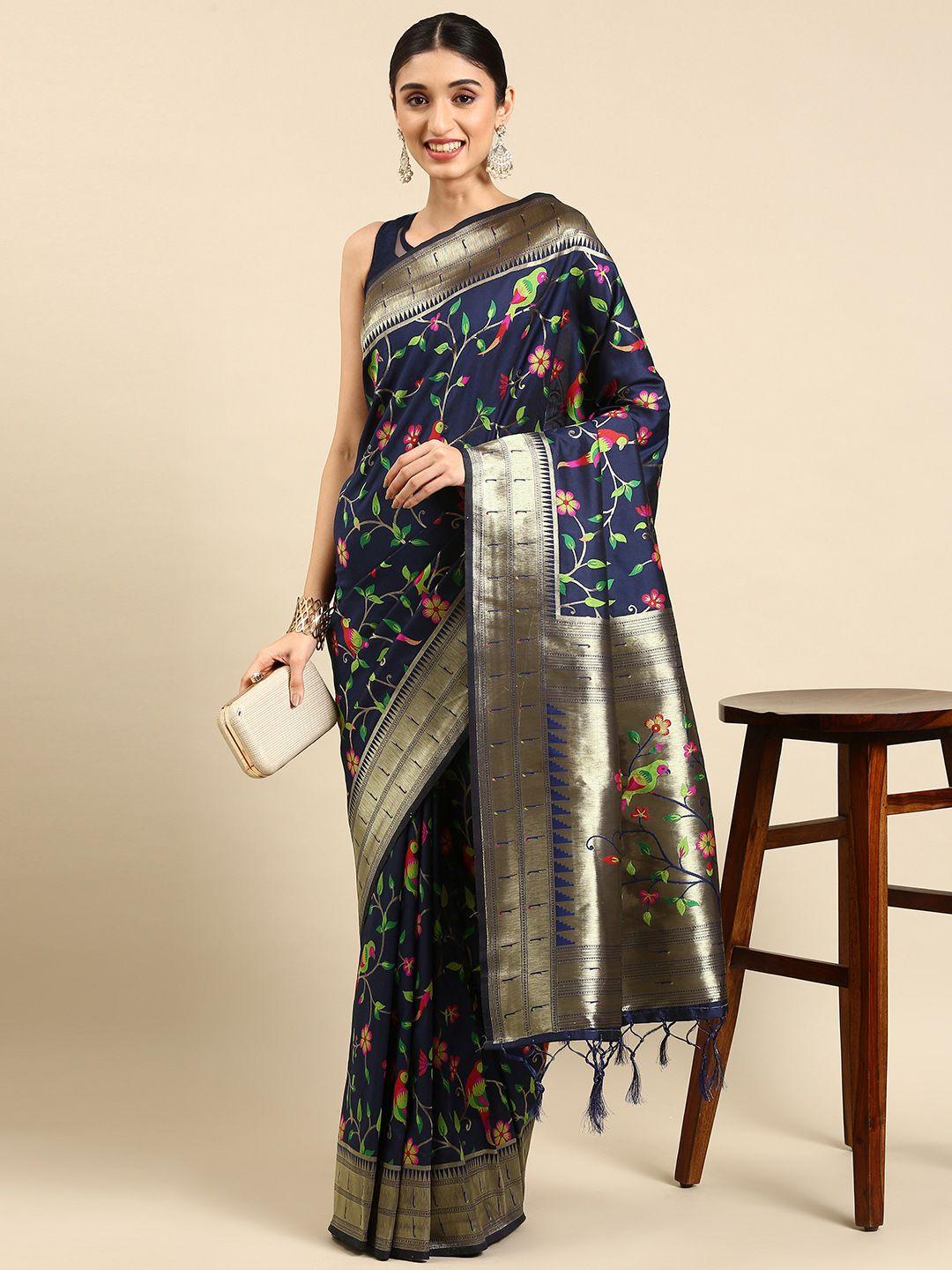 mitera ethnic motifs zari silk blend paithani saree