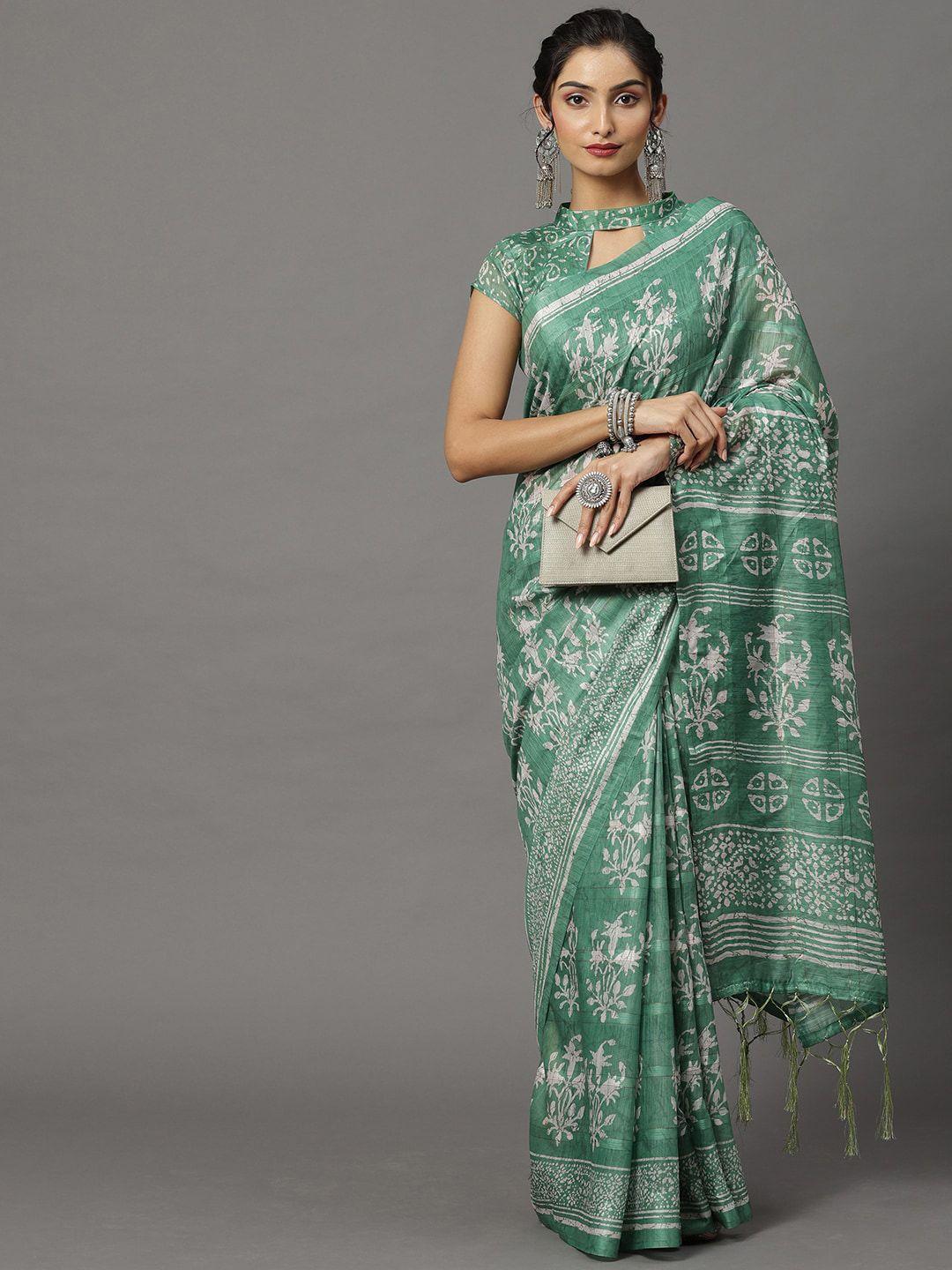 mitera floral batik block printed saree