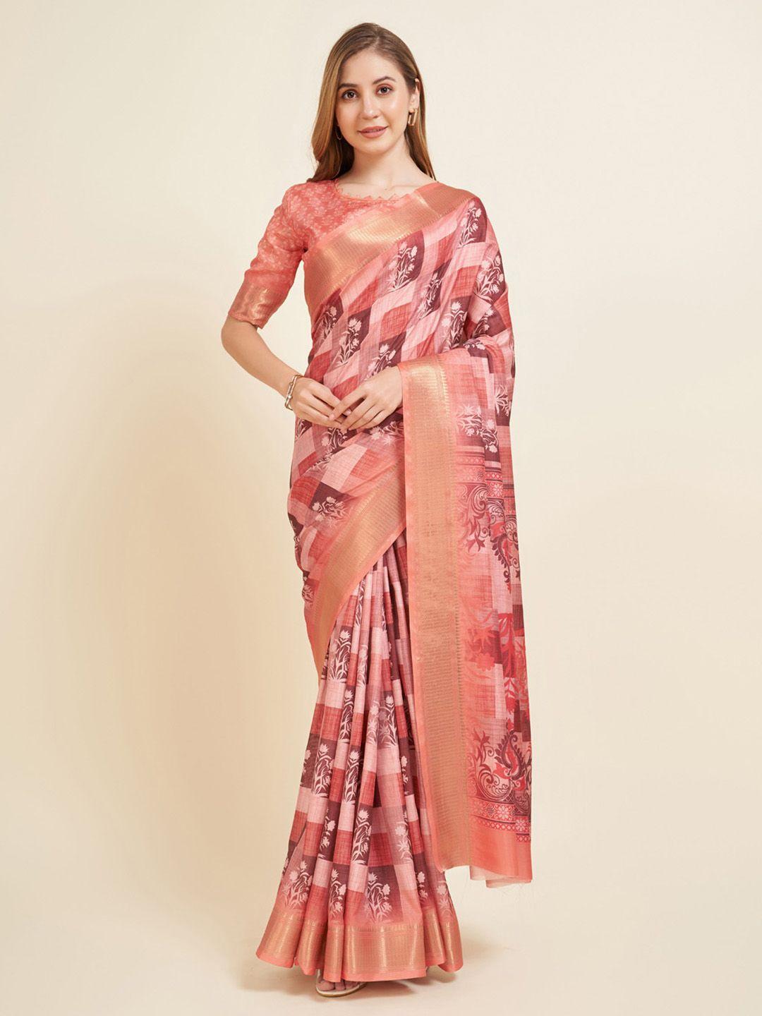 mitera floral block print saree