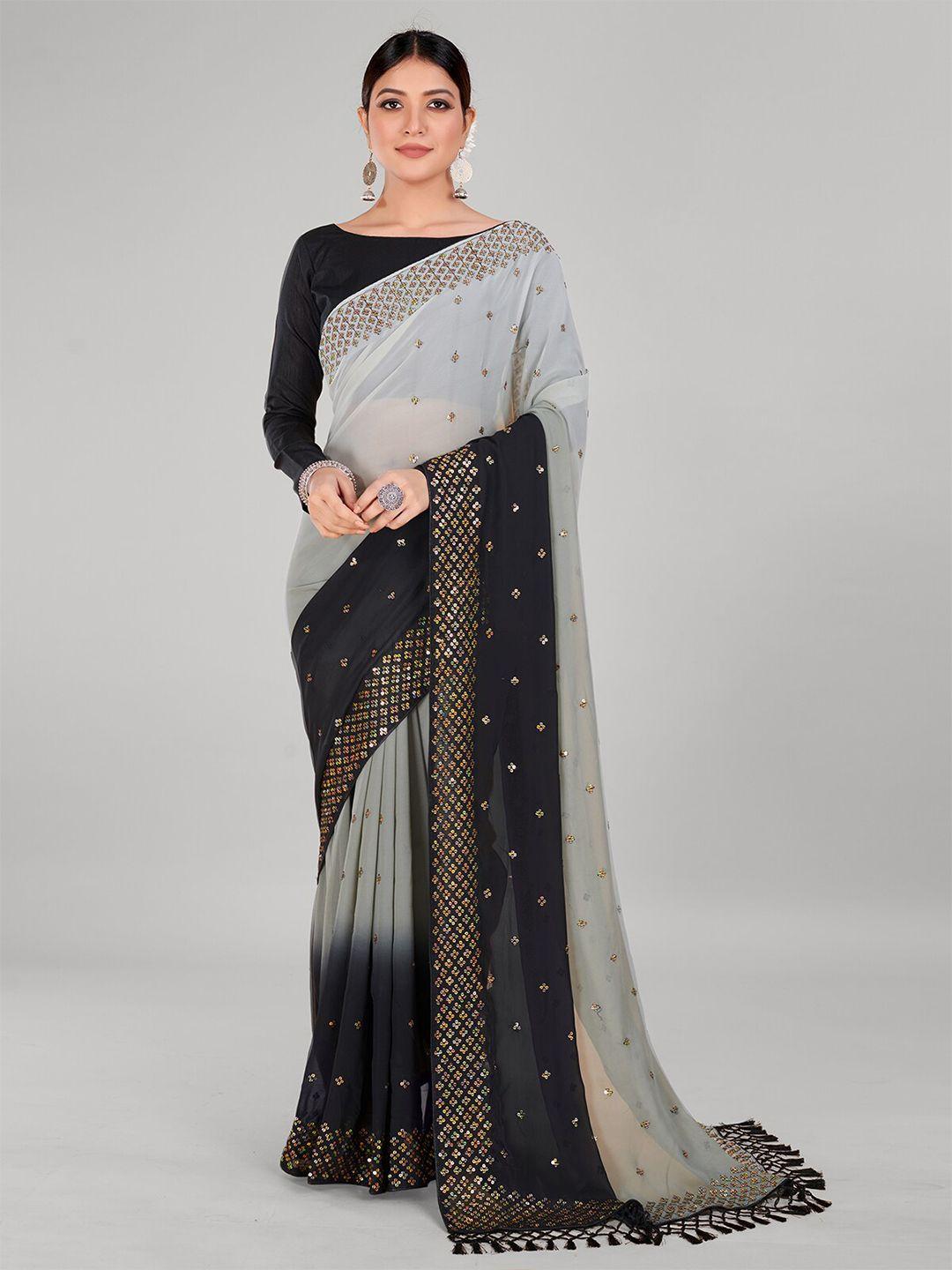 mitera floral embellished sequinned pure georgette saree