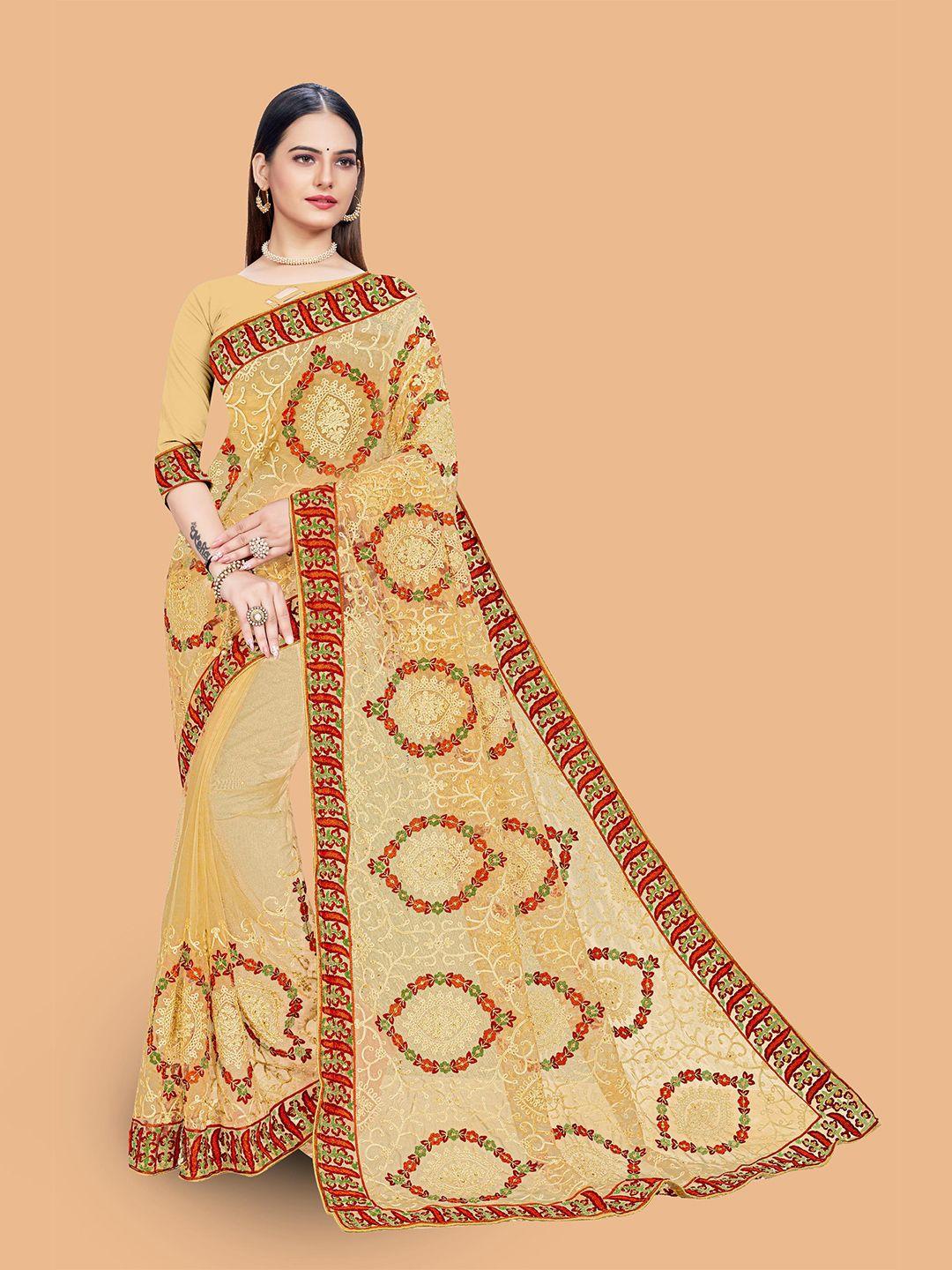mitera floral embroidered net saree