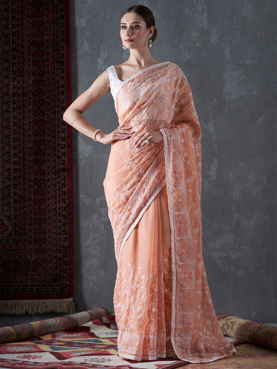 mitera floral embroidered organza saree