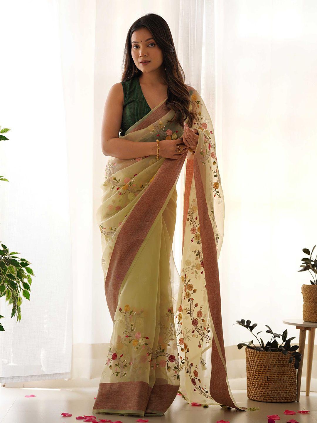 mitera floral embroidered organza saree