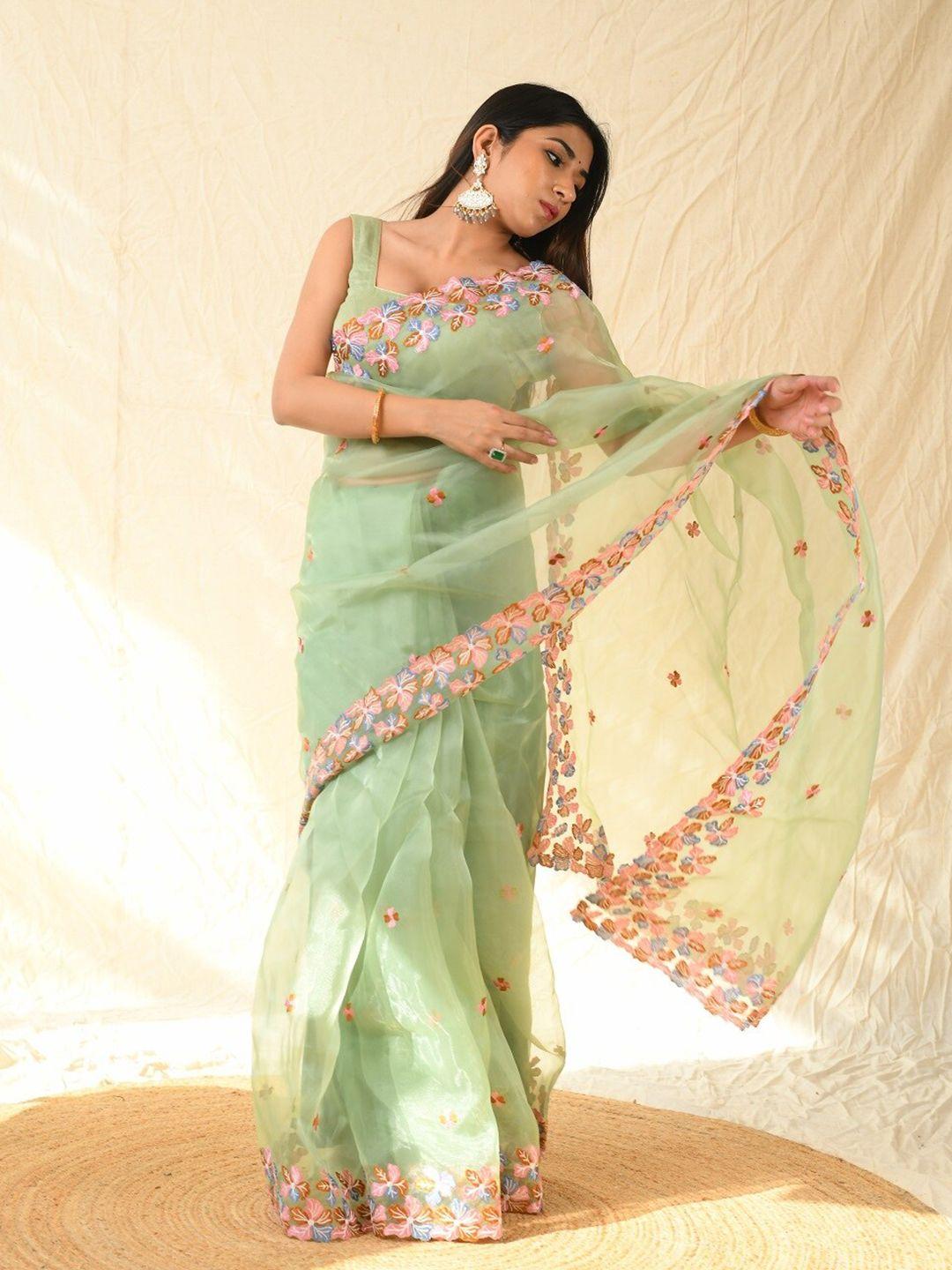 mitera floral embroidered organza saree