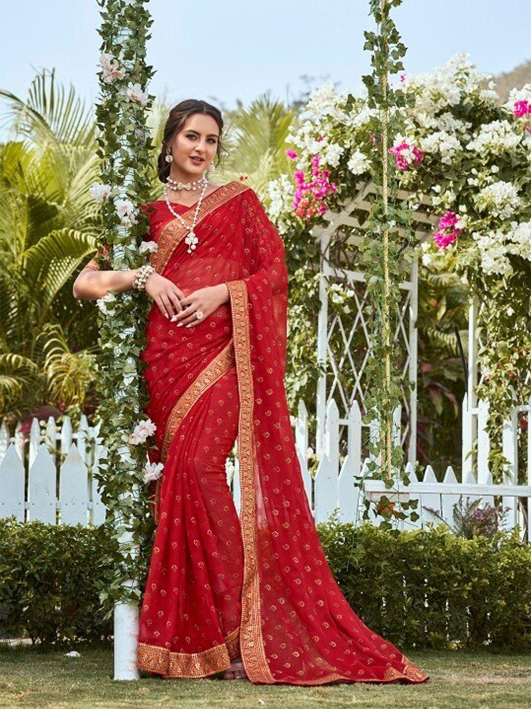 mitera floral embroidered pure chiffon saree