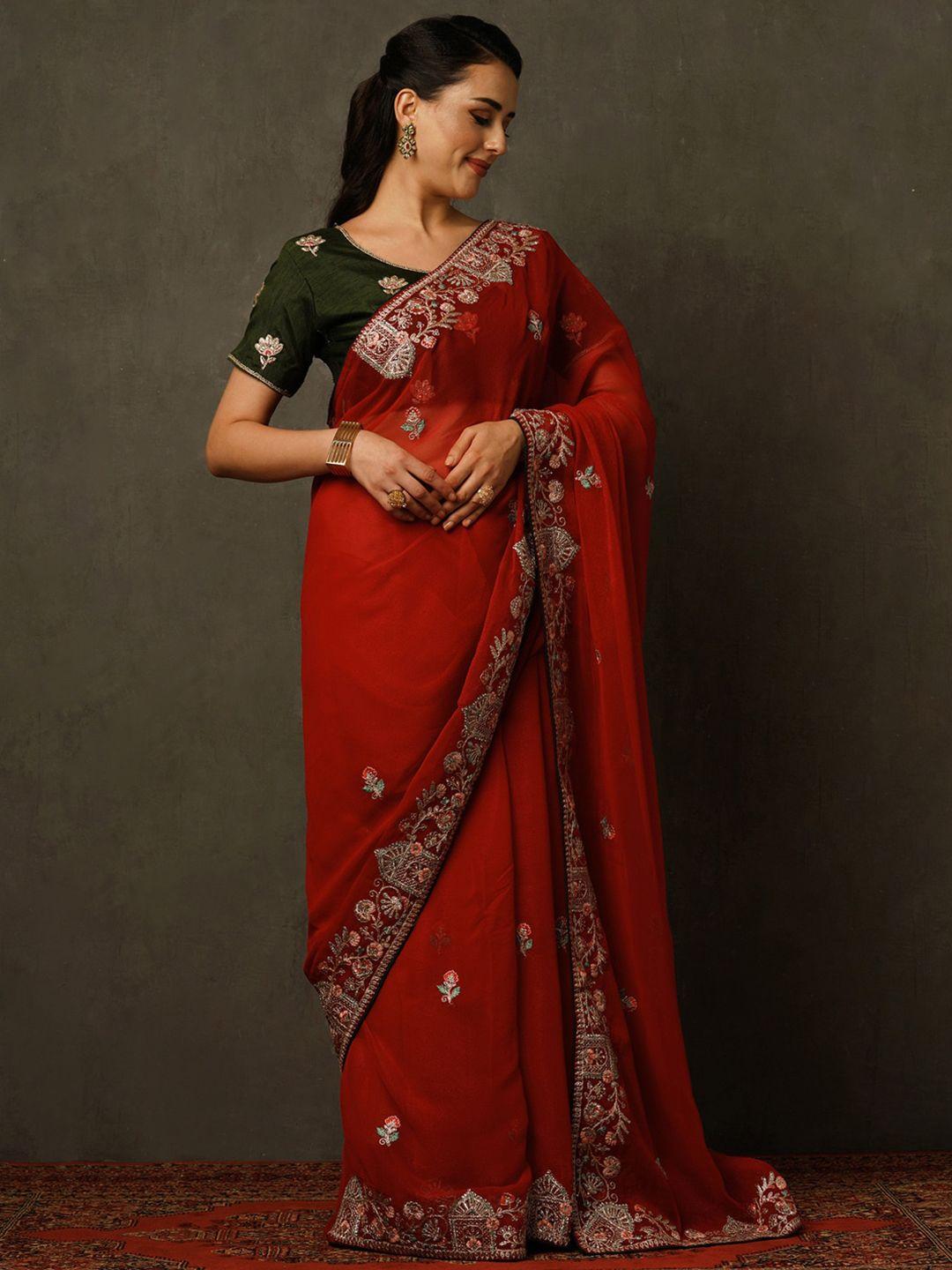 mitera floral embroidered pure georgette saree