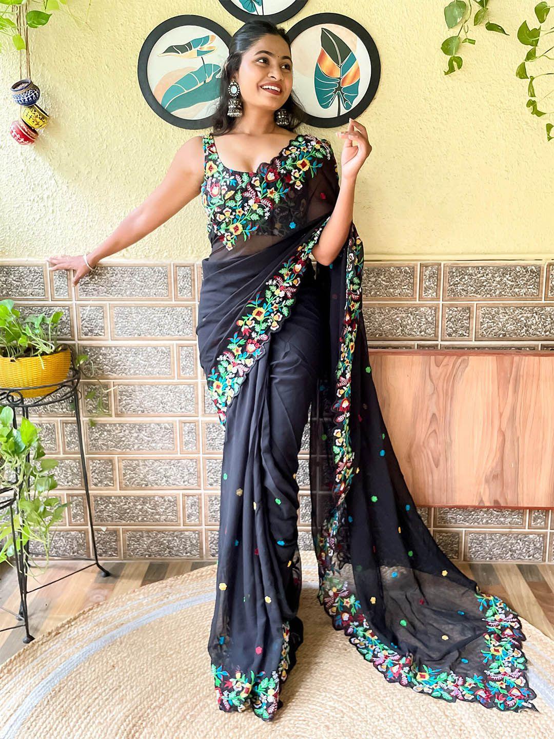 mitera floral embroidered saree