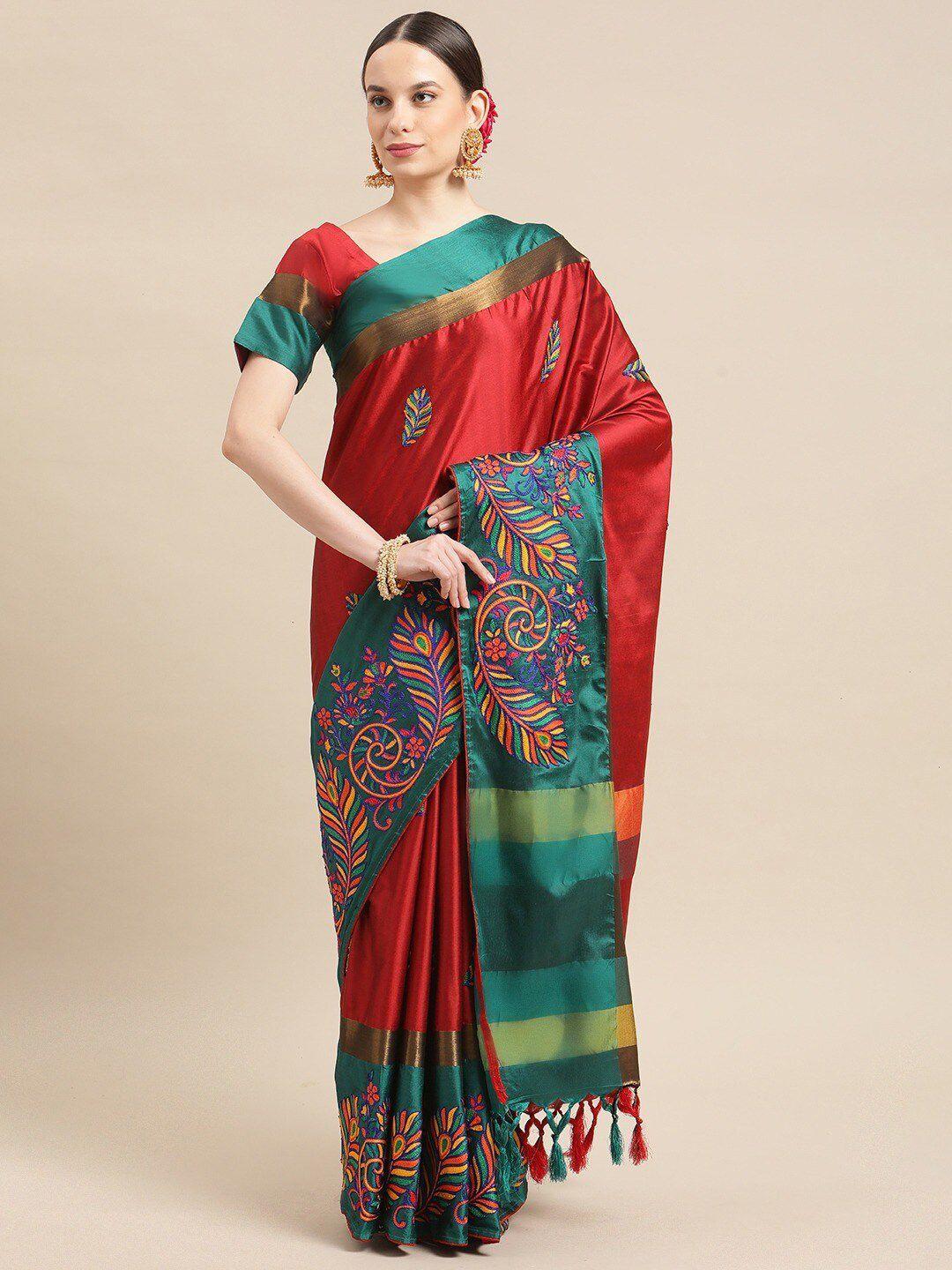 mitera floral embroidered silk cotton designer banarasi saree