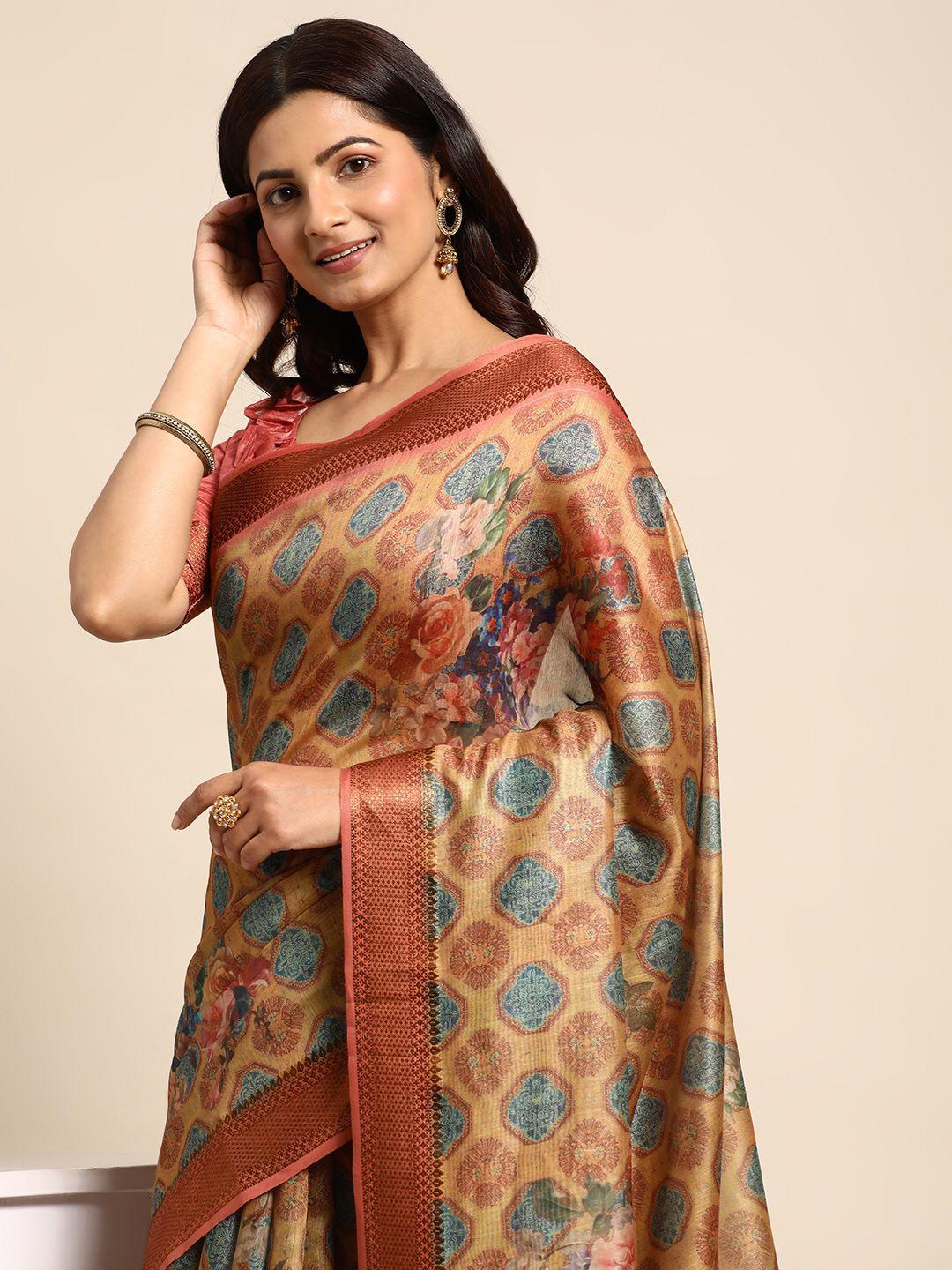 mitera floral linen blend saree