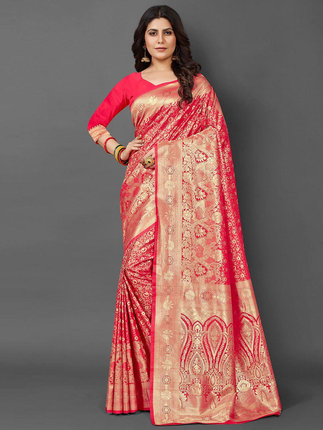 mitera floral motif woven design zari kanjeevaram saree