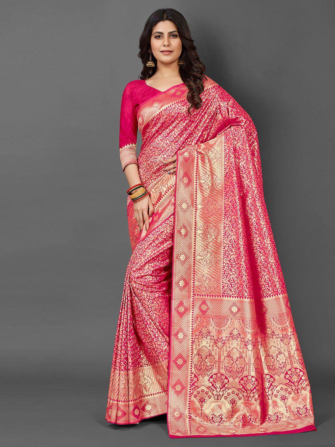 mitera floral motif woven design zari kanjeevaram saree