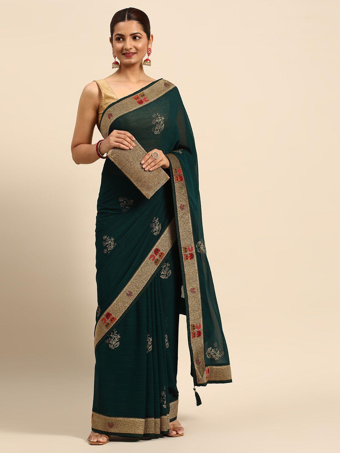 mitera floral printed embellished beads and stones pure silk saree