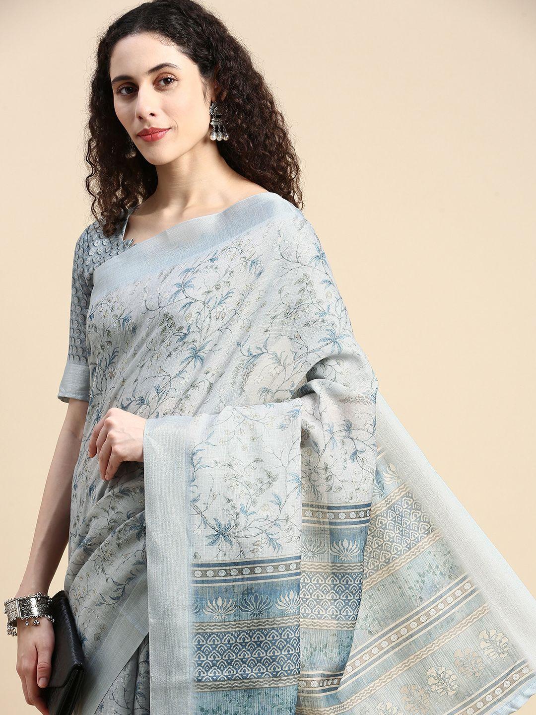 mitera floral printed linen blend saree