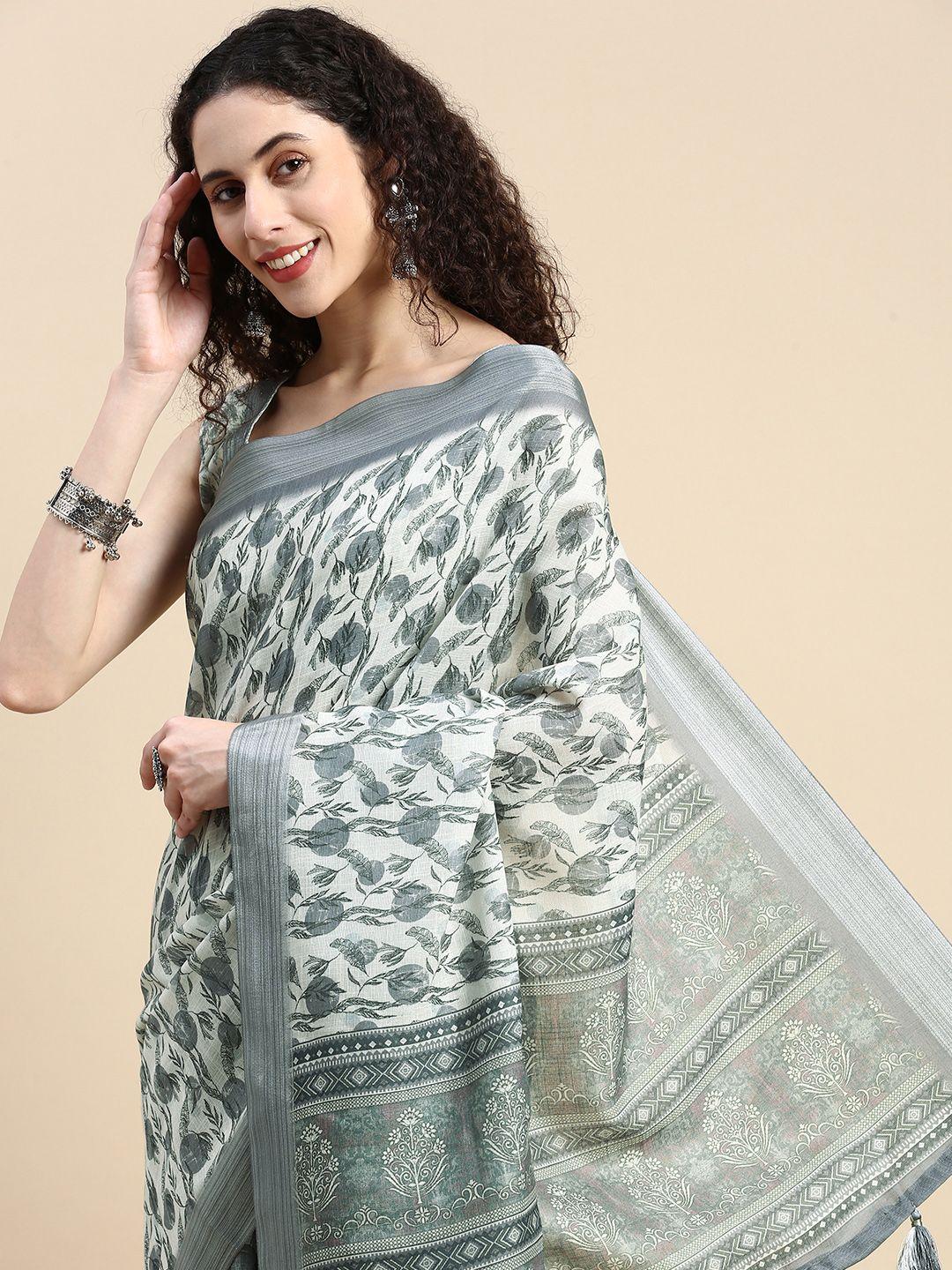 mitera floral printed linen blend saree