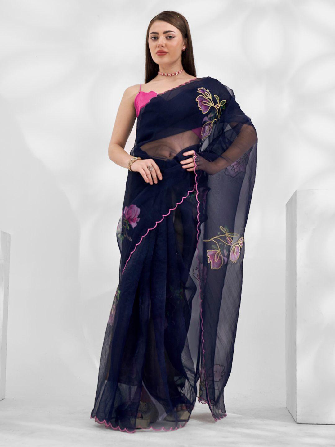 mitera floral printed organza saree