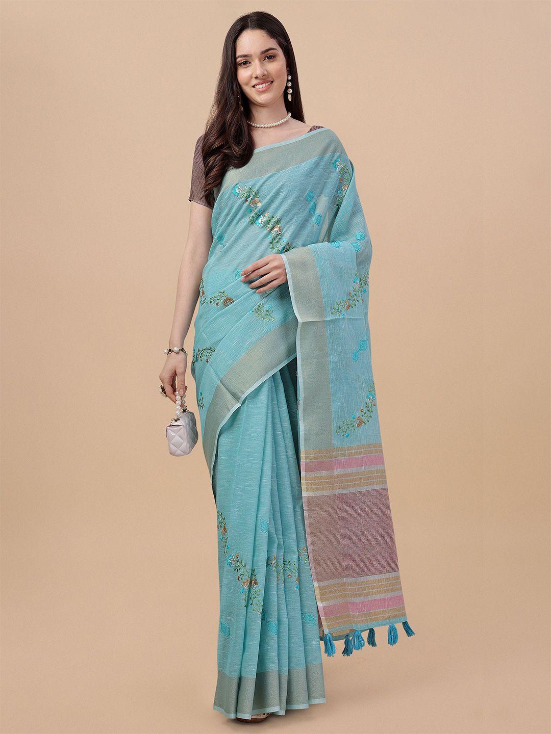 mitera floral printed pure linen saree