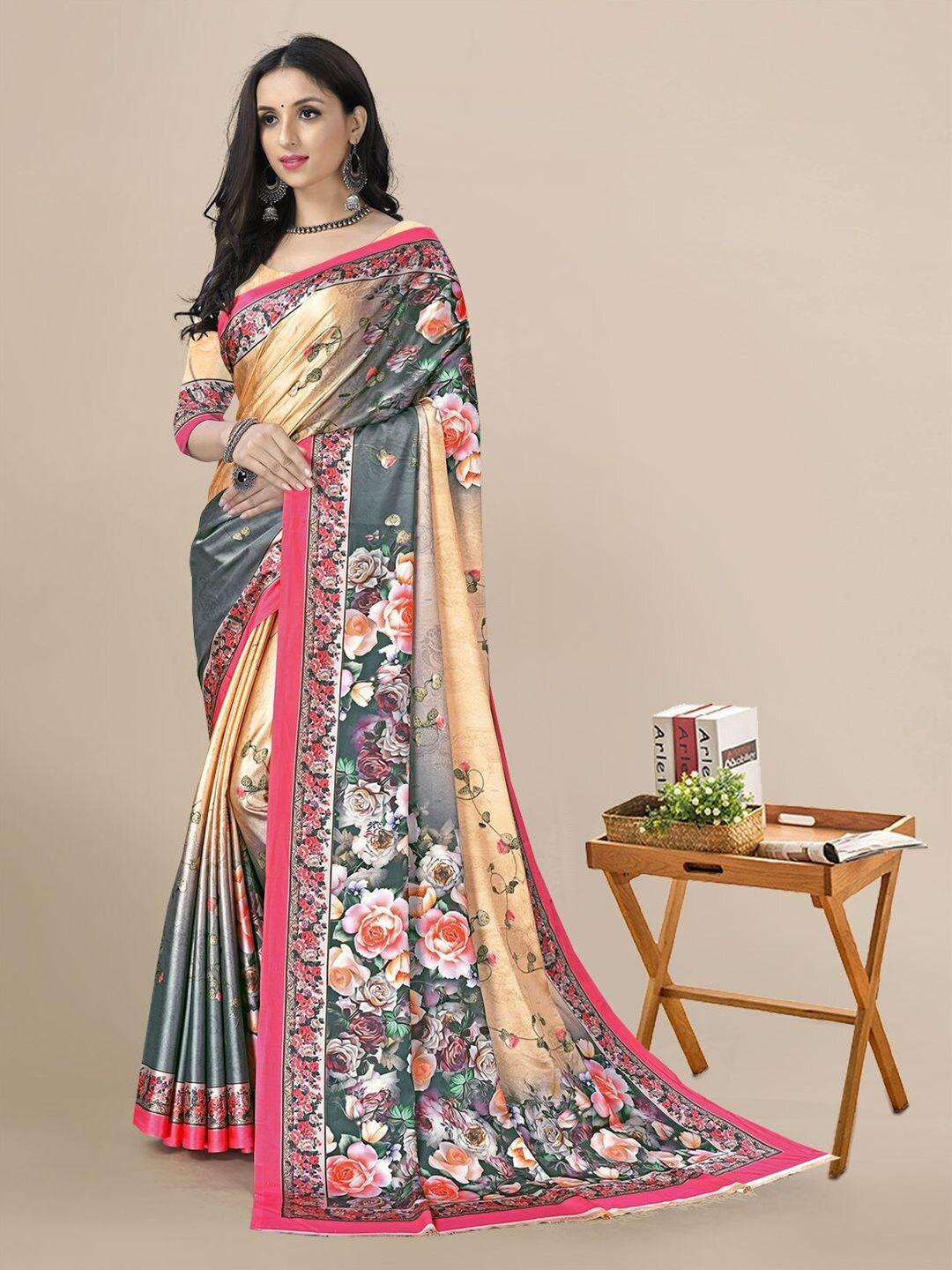 mitera floral printed satin saree