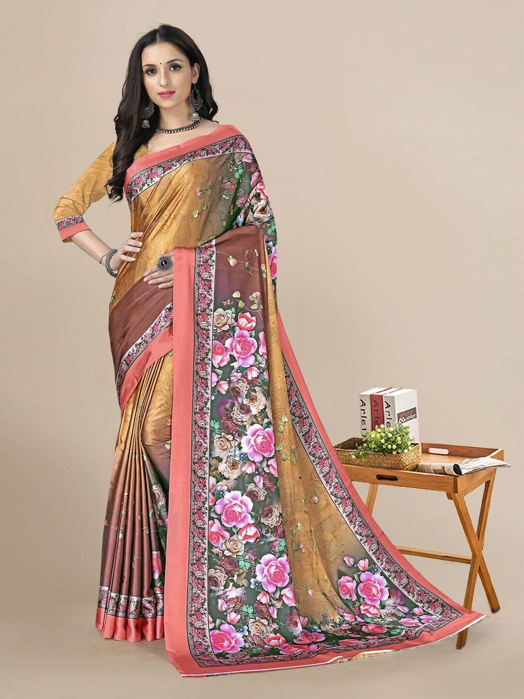 mitera floral printed satin saree