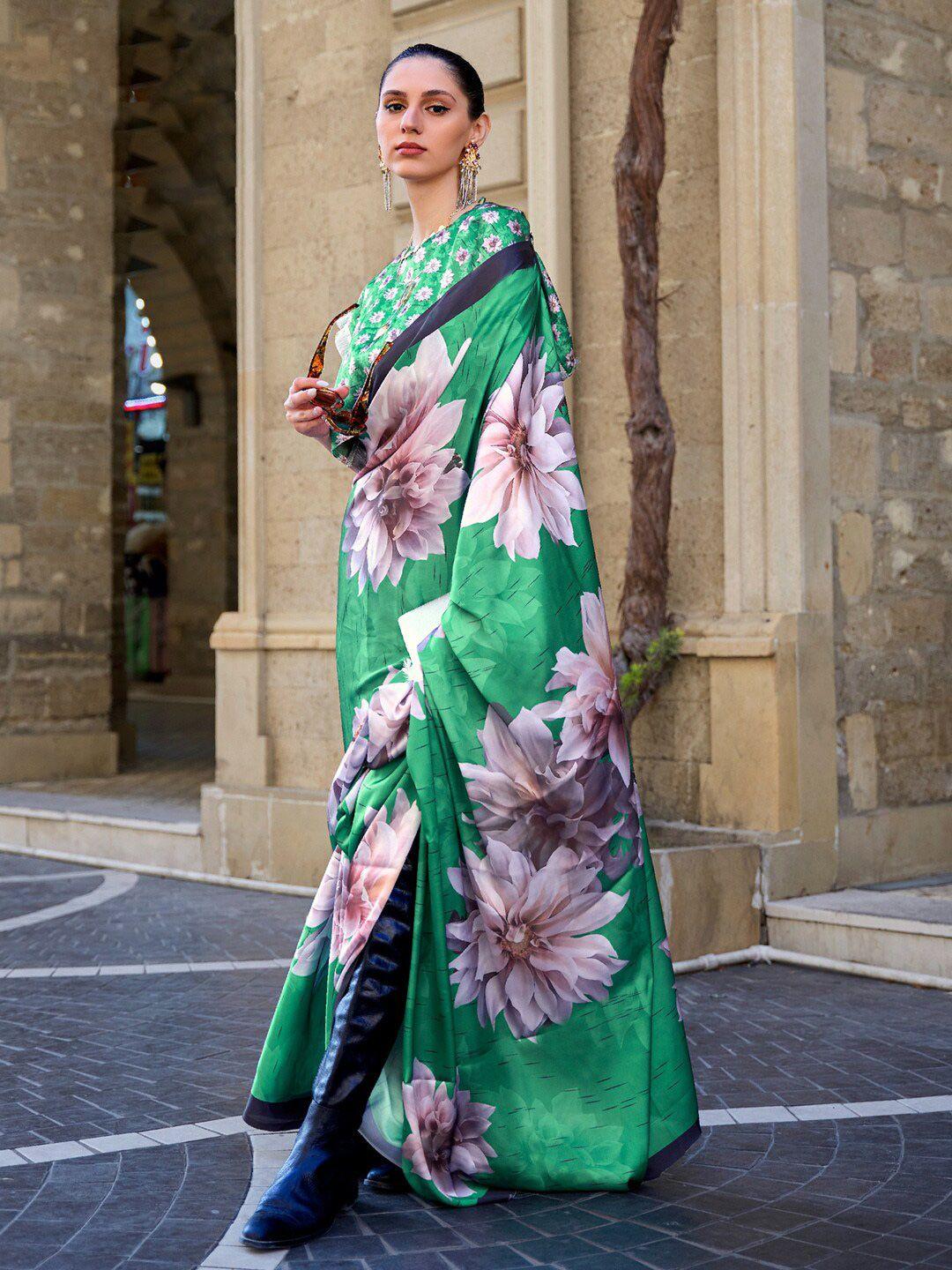 mitera floral printed satin saree