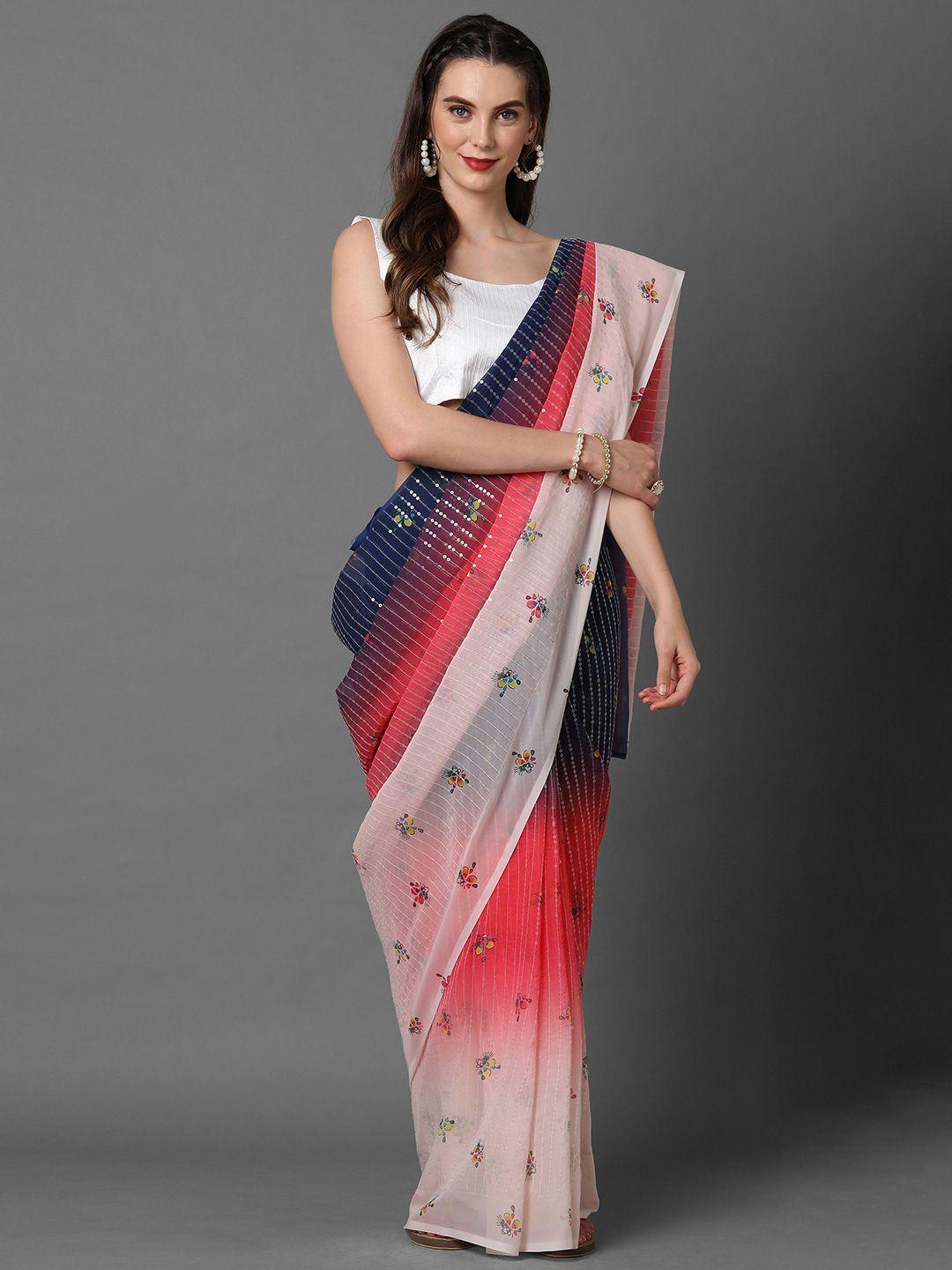 mitera floral printed sequinned saree