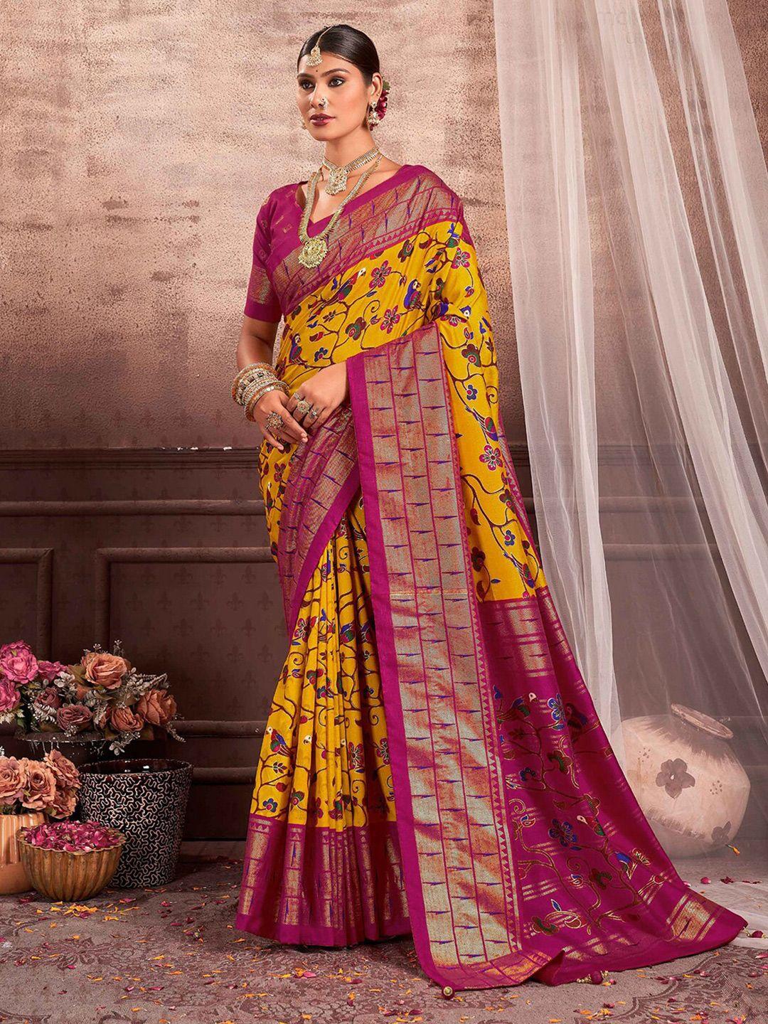 mitera floral printed silk cotton zari saree