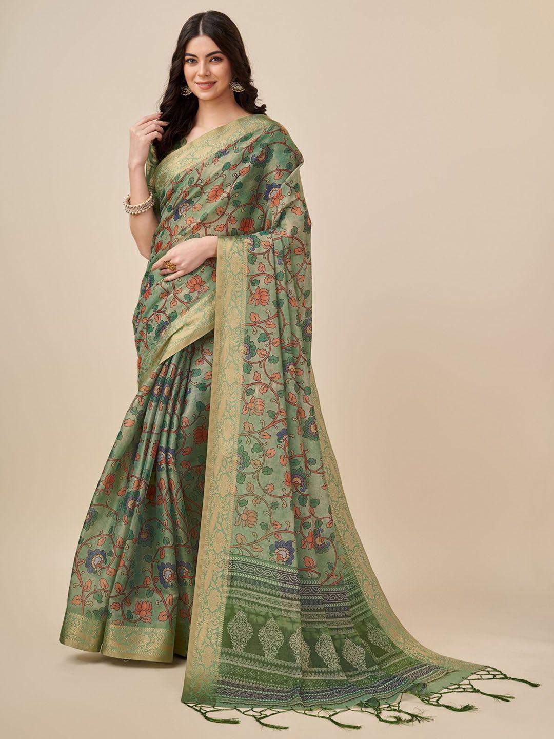 mitera floral printed woven design silk cotton zari  saree