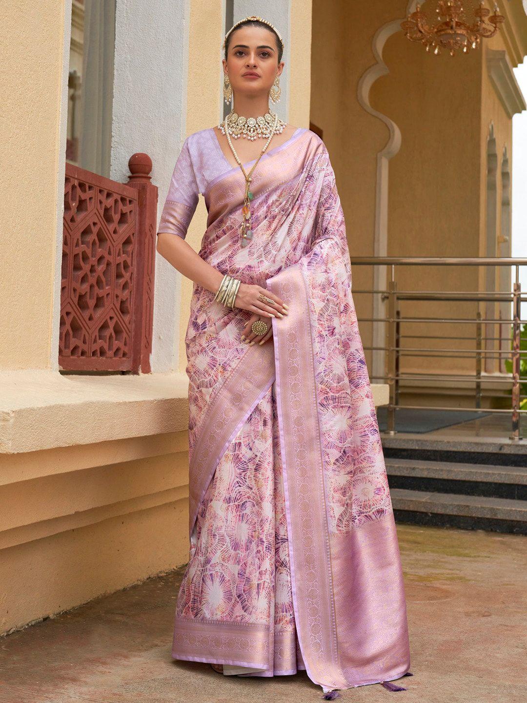 mitera floral printed zari banarasi saree