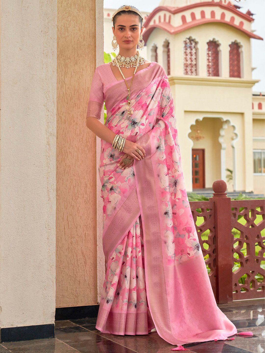 mitera floral printed zari banarasi saree