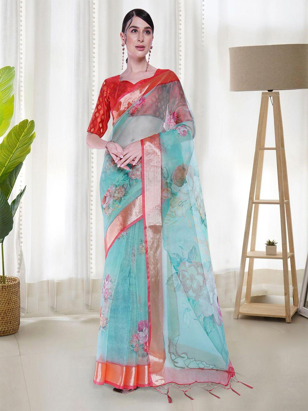 mitera floral printed zari organza saree