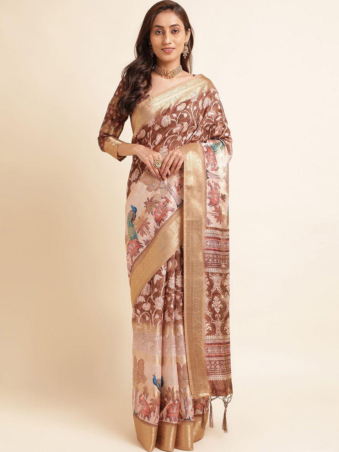 mitera floral printed zari pure silk saree