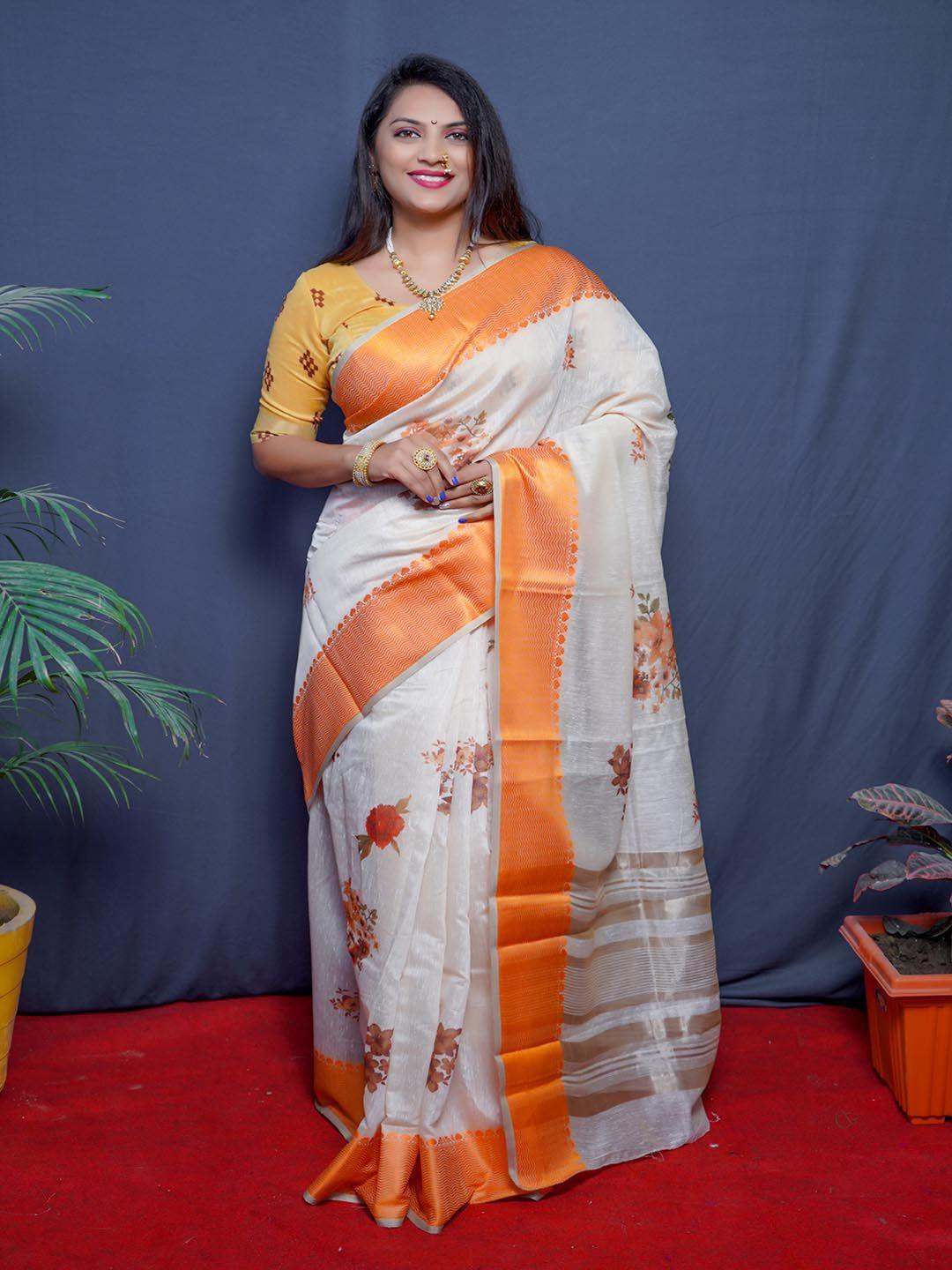 mitera floral printed zari saree