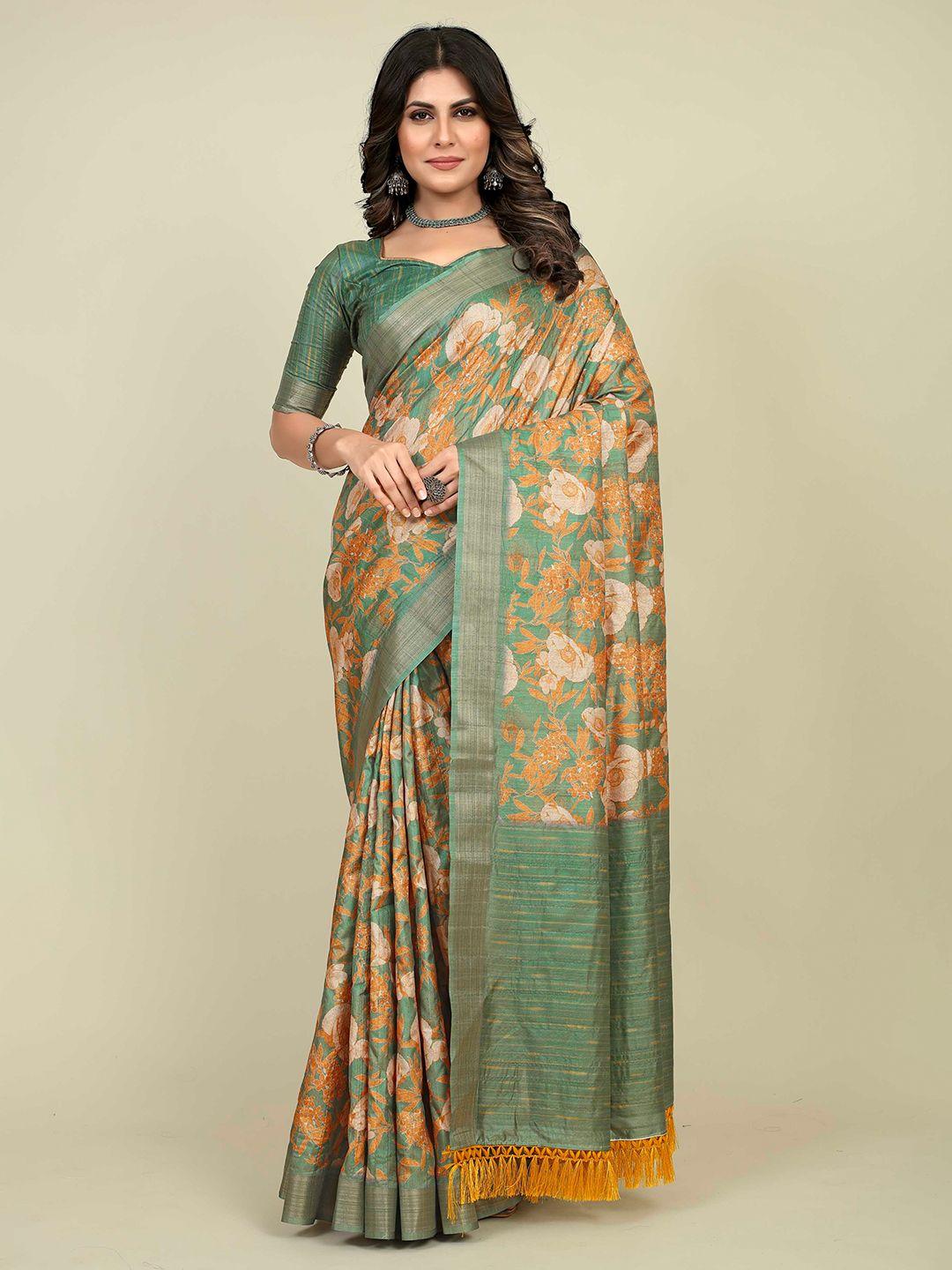 mitera floral printed zari saree