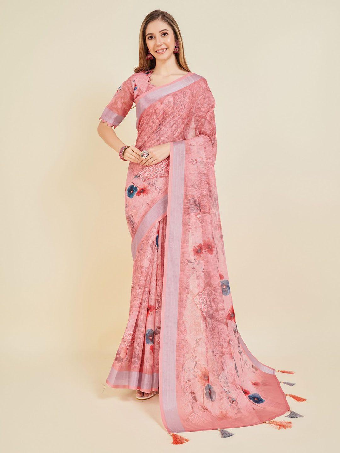 mitera floral printed zari saree