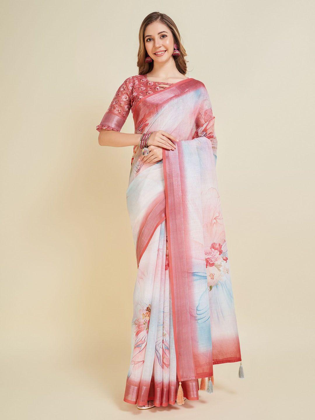 mitera floral printed zari saree