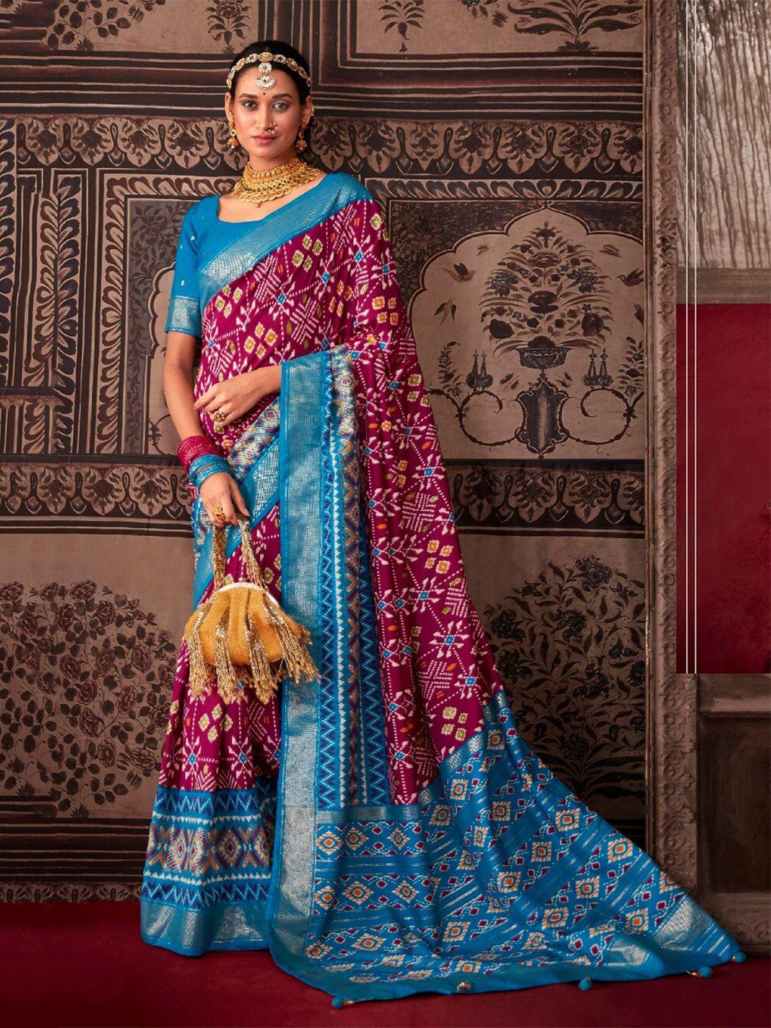 mitera floral printed zari silk cotton ikat saree