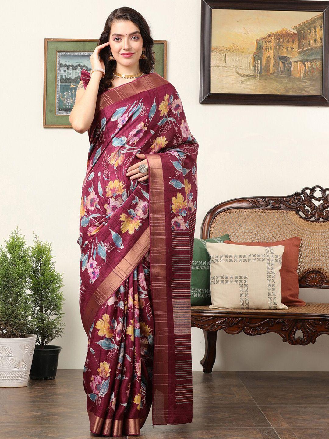 mitera floral printed zari sungudi saree