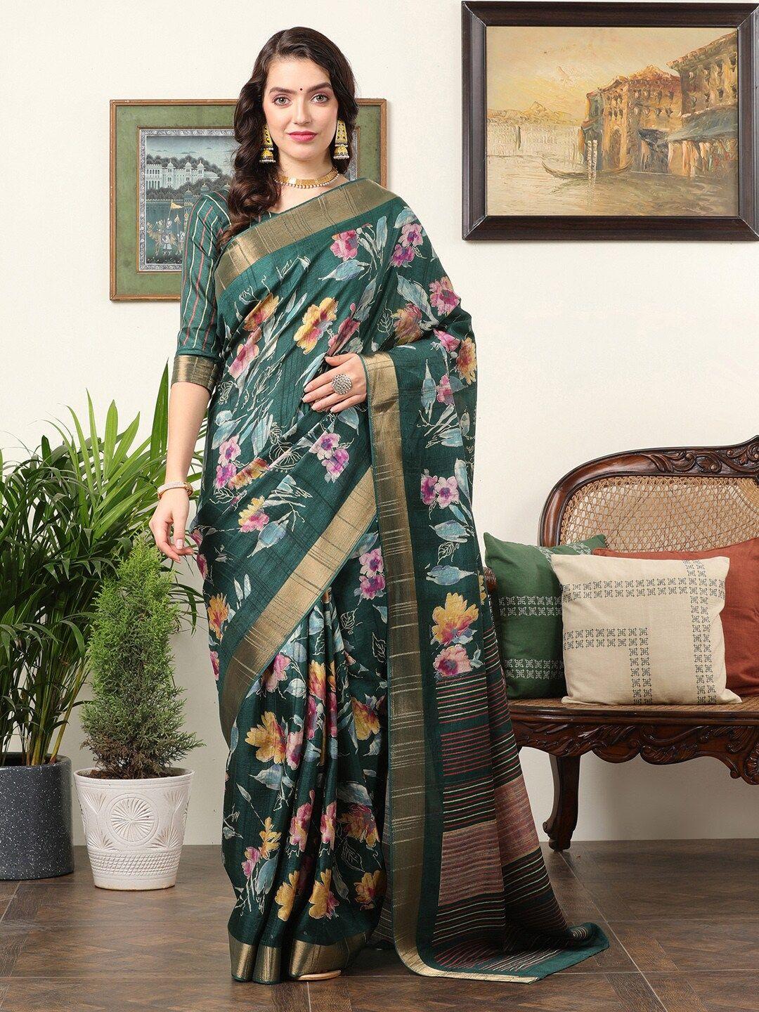 mitera floral printed zari sungudi saree