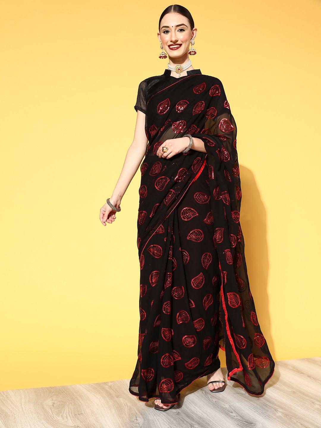 mitera floral pure georgette saree with solid border