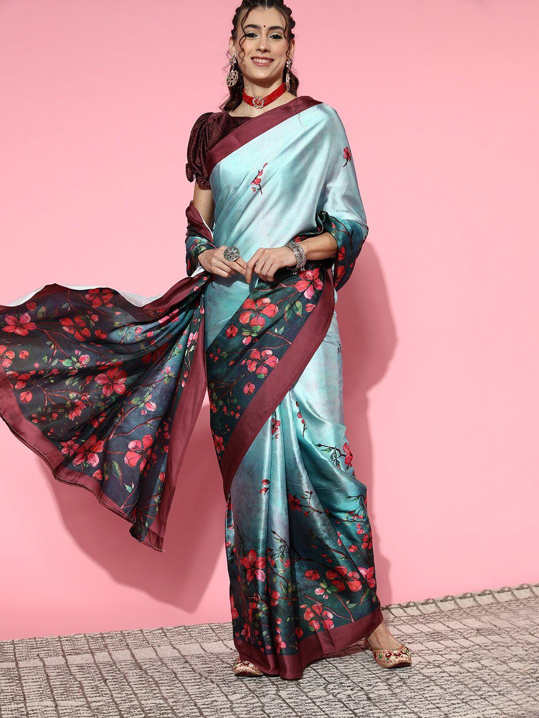 mitera floral saree with solid border