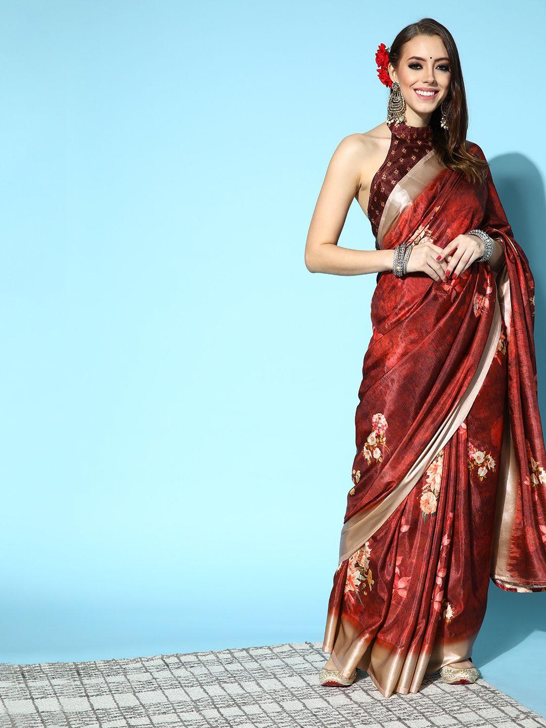 mitera floral saree with solid border