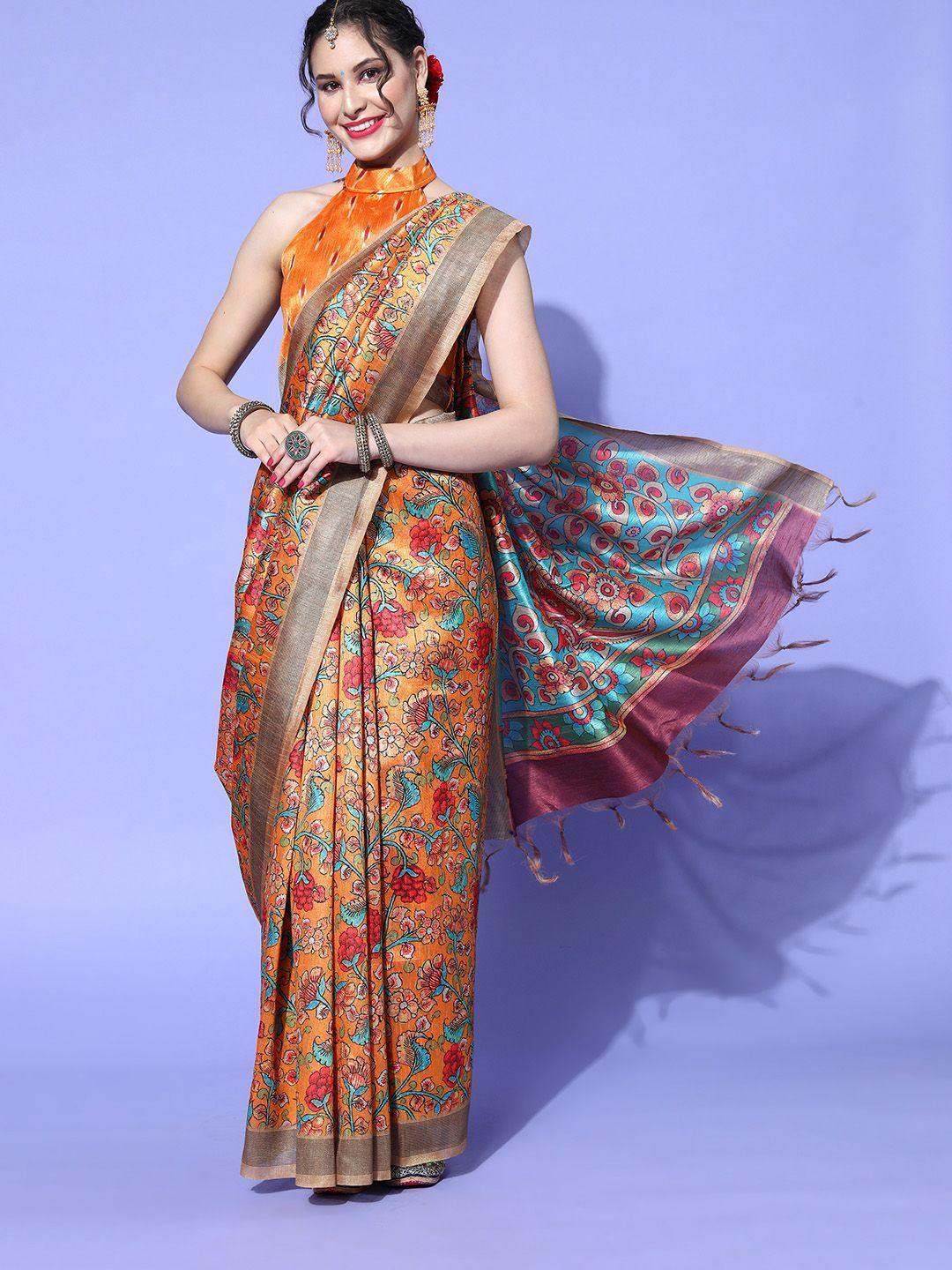 mitera floral saree with solid border