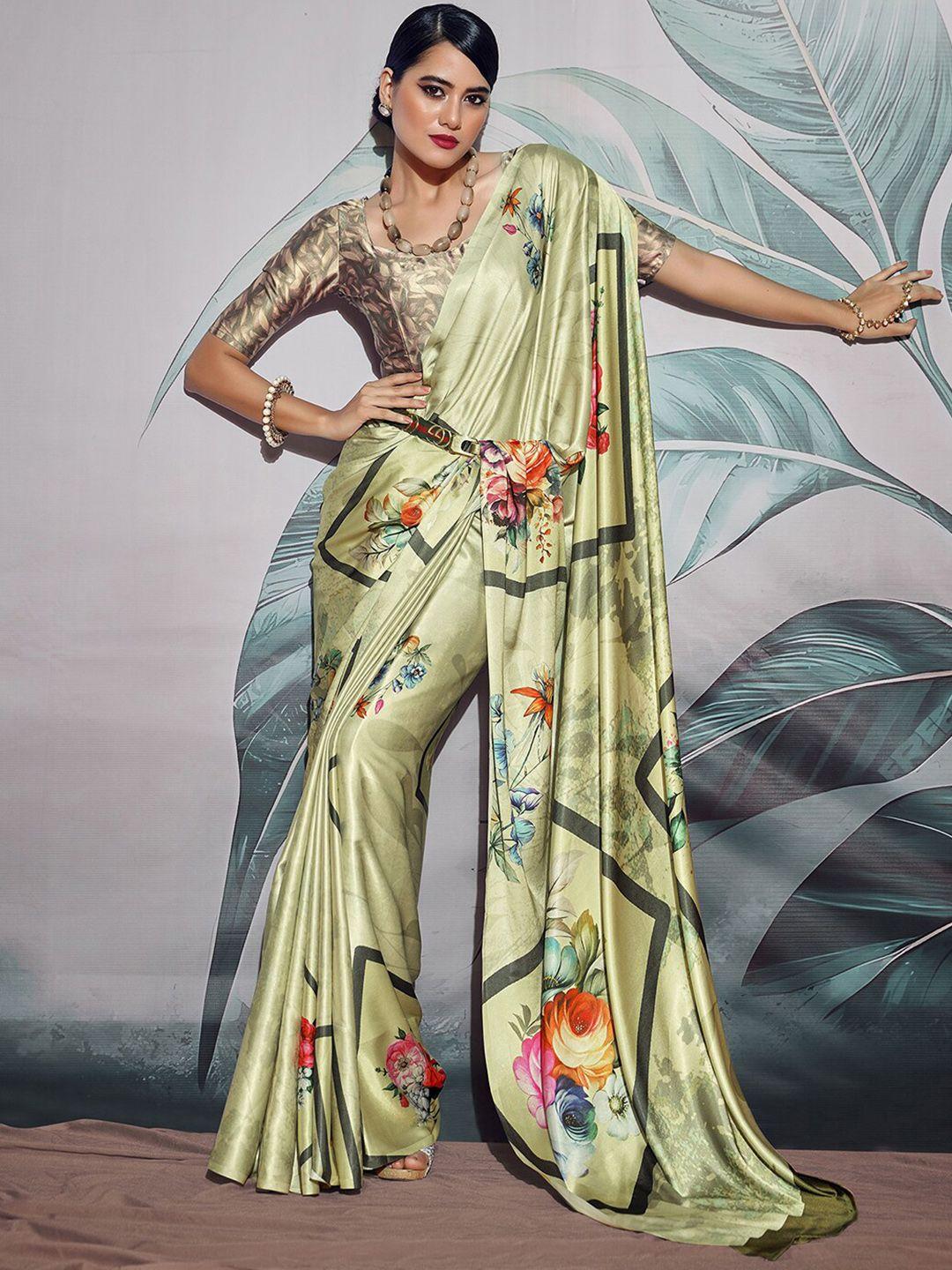 mitera floral satin fusion sungudi saree