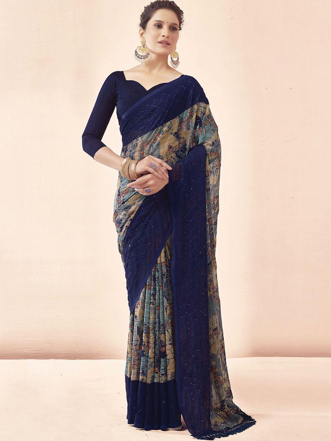 mitera floral sequinned poly georgette sungudi saree